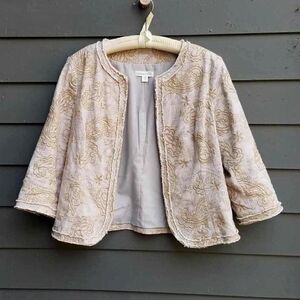 Coldwater Creek Oatmeal Linen cotton Embroidered Paisley Jacket size 12